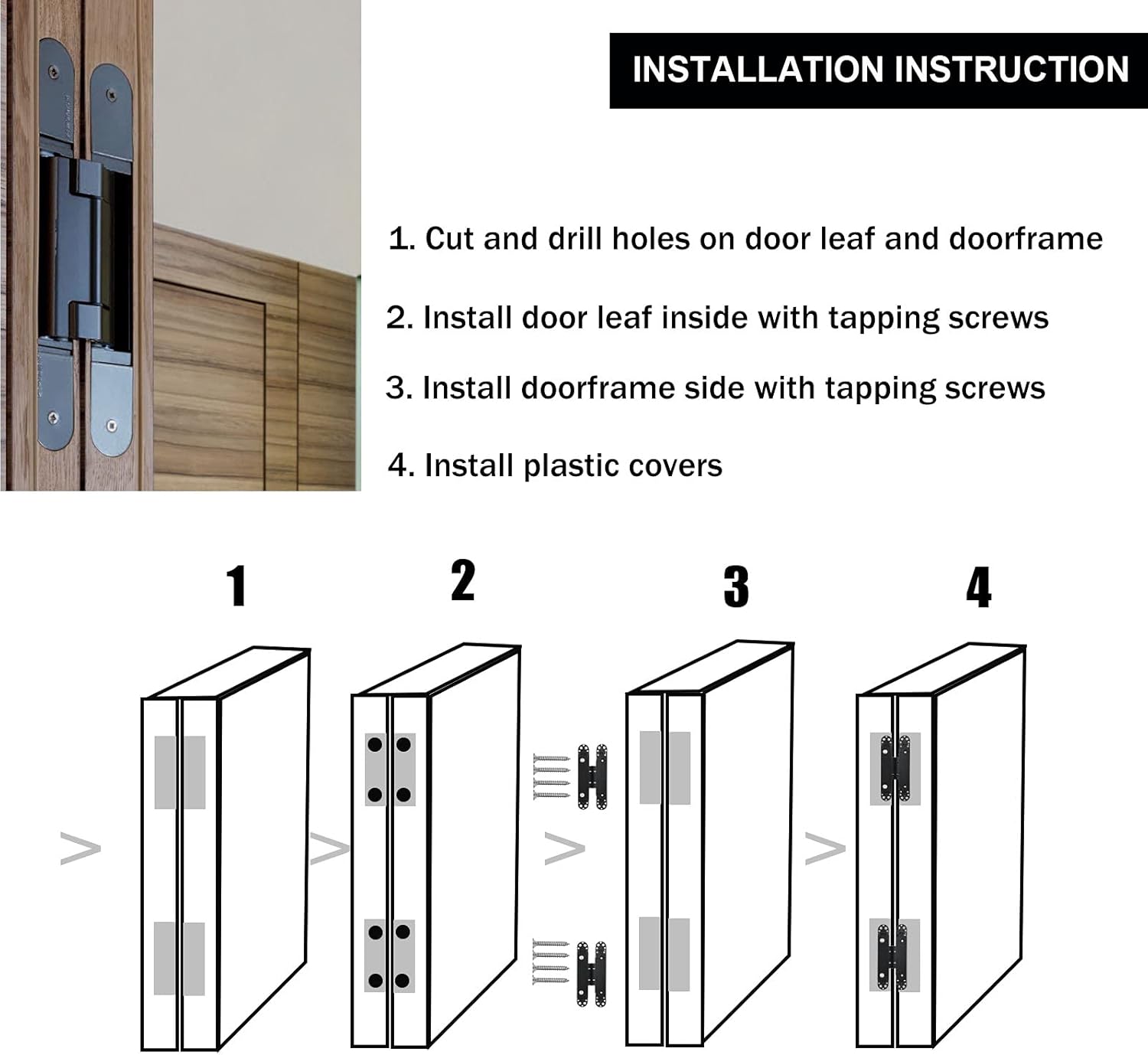 2 Set 6 Inch Hidden Door Hinges Zinc Alloy Heavy Duty Invisible Hinge 180 Degree Swing Concealed Hinge 3 Way Adjustable Butt Hinge 6 x 2.5 x 1 Inch Black (2 Hinges)