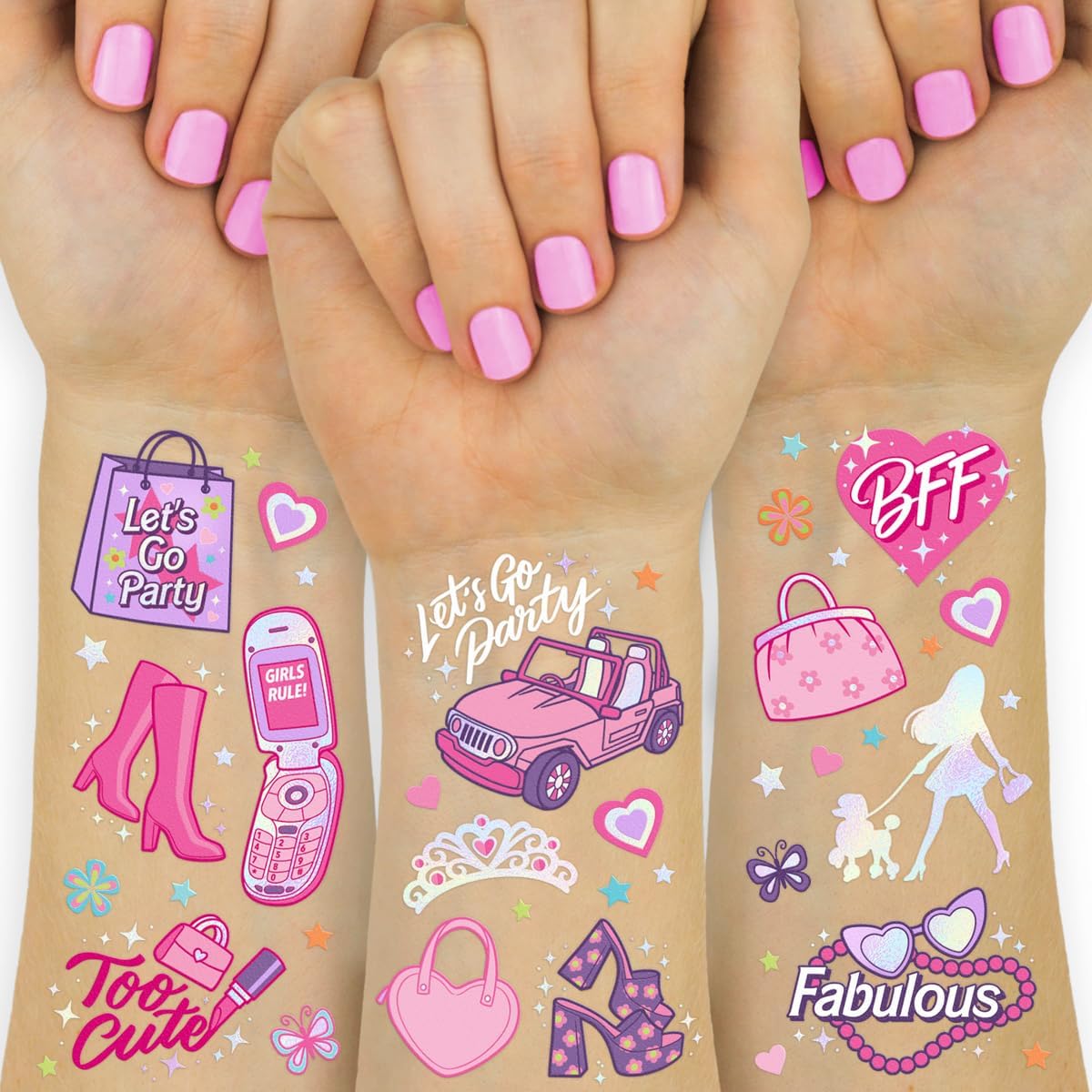 xo, Fetti Pink Party Temporary Tattoos - 42 styles | Pink Birthday Party Supplies, Party Favor, Cute Decorations, Easter Basket