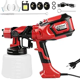 Pistola de Pintura Elétrica Victool 650W - Recipiente 1400ml Fácil de Limpar, 3 Bicos de Latão e 3 Padrões de Pulverização, para Móveis, Armários, Cercas, Paredes, Portas, Cadeiras de Jardim e Mais