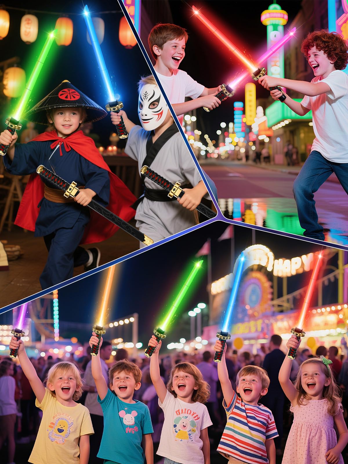 VATOS 2 Sabres Laser Ninja pour Enfants, LED Ninja Sword RGB 15 Couleurs avec étui et Effets Sonores de Combat, Jouets Sabres Laser Rechargeables par USB pour Cosplay, Noël, Halloween et Fans d'anime