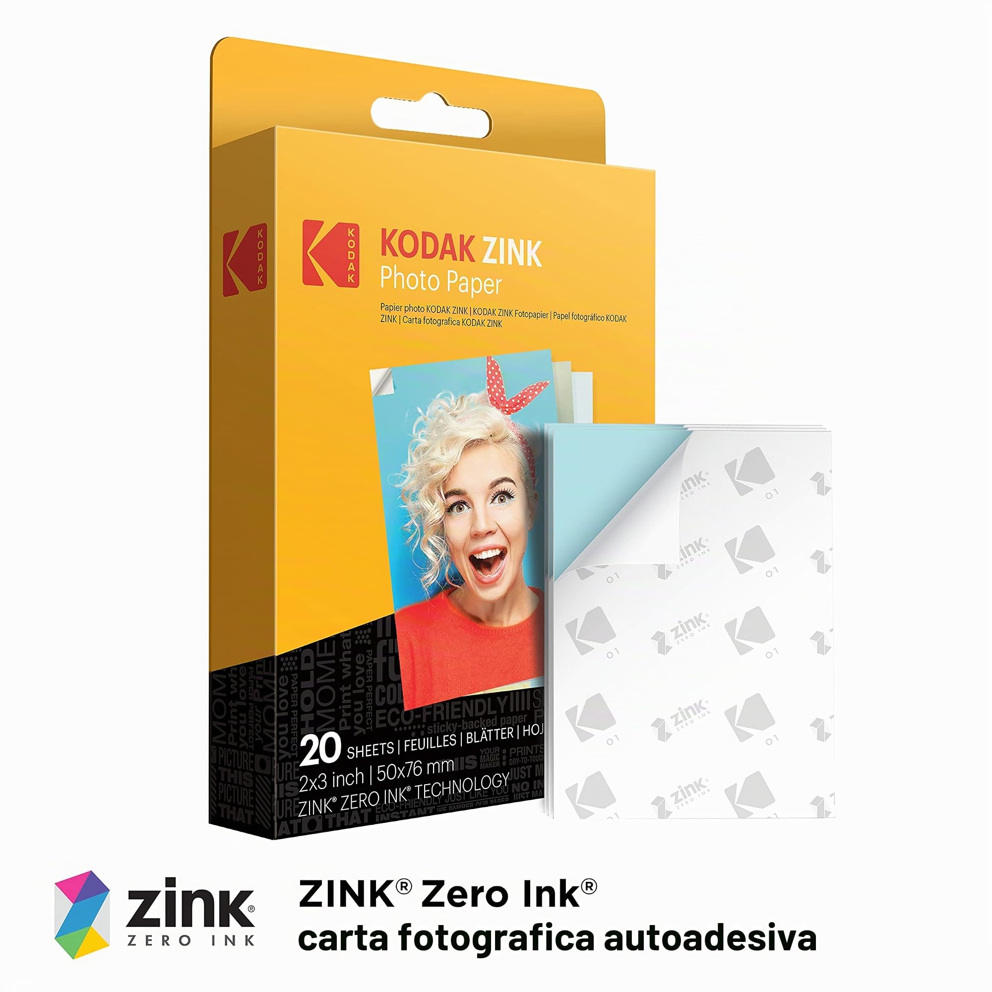 KODAK Step stampante Stampante fotografica portatile, wireless, tecnologia ZINK Zero Ink & ZINK - Carta fotografica, Formato 2"x3", Confezione da 20 fogli