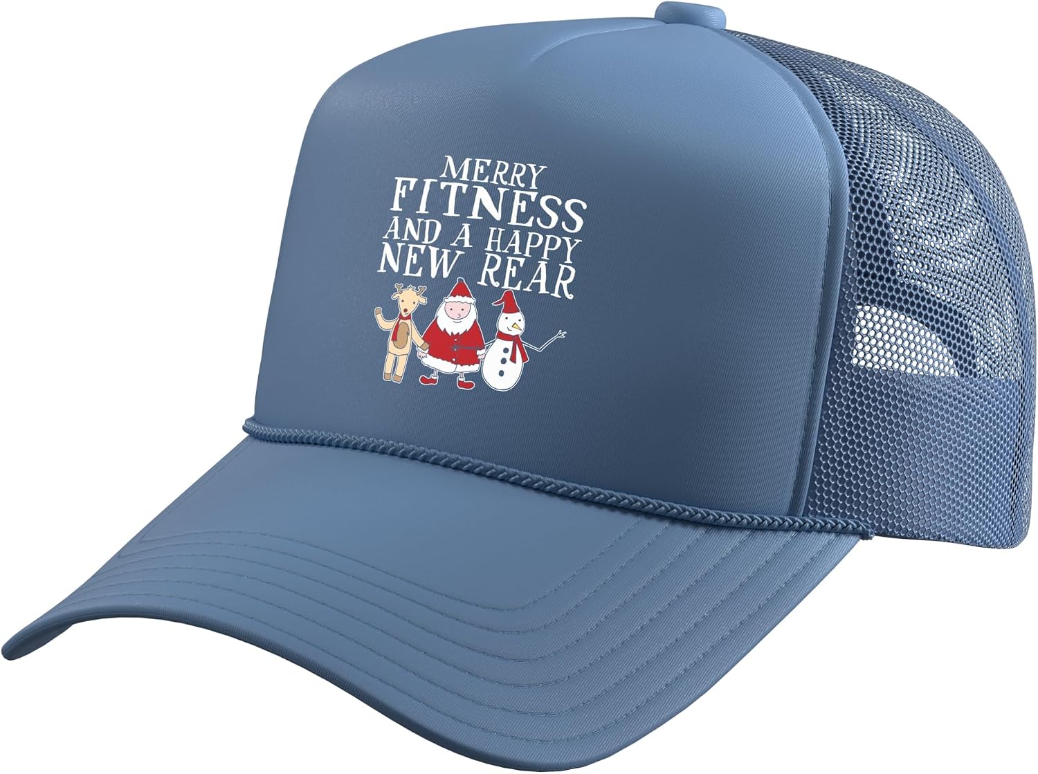 Merry Fitness and A Happy New Rear Gym Christmas Workout Trucker Hat with Adjustable Mesh Back
