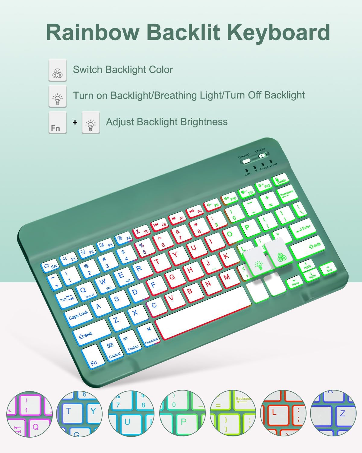 Case with Keyboard Mouse for iPad A16 11th 10th Generation 11/10.9 inch,Rainbow Backlit Detachable Keypad Rotatable Magnetic Cover with Pencil Holder for iPad 11 2025 10 Gen 2022 Dark Green - Image 6