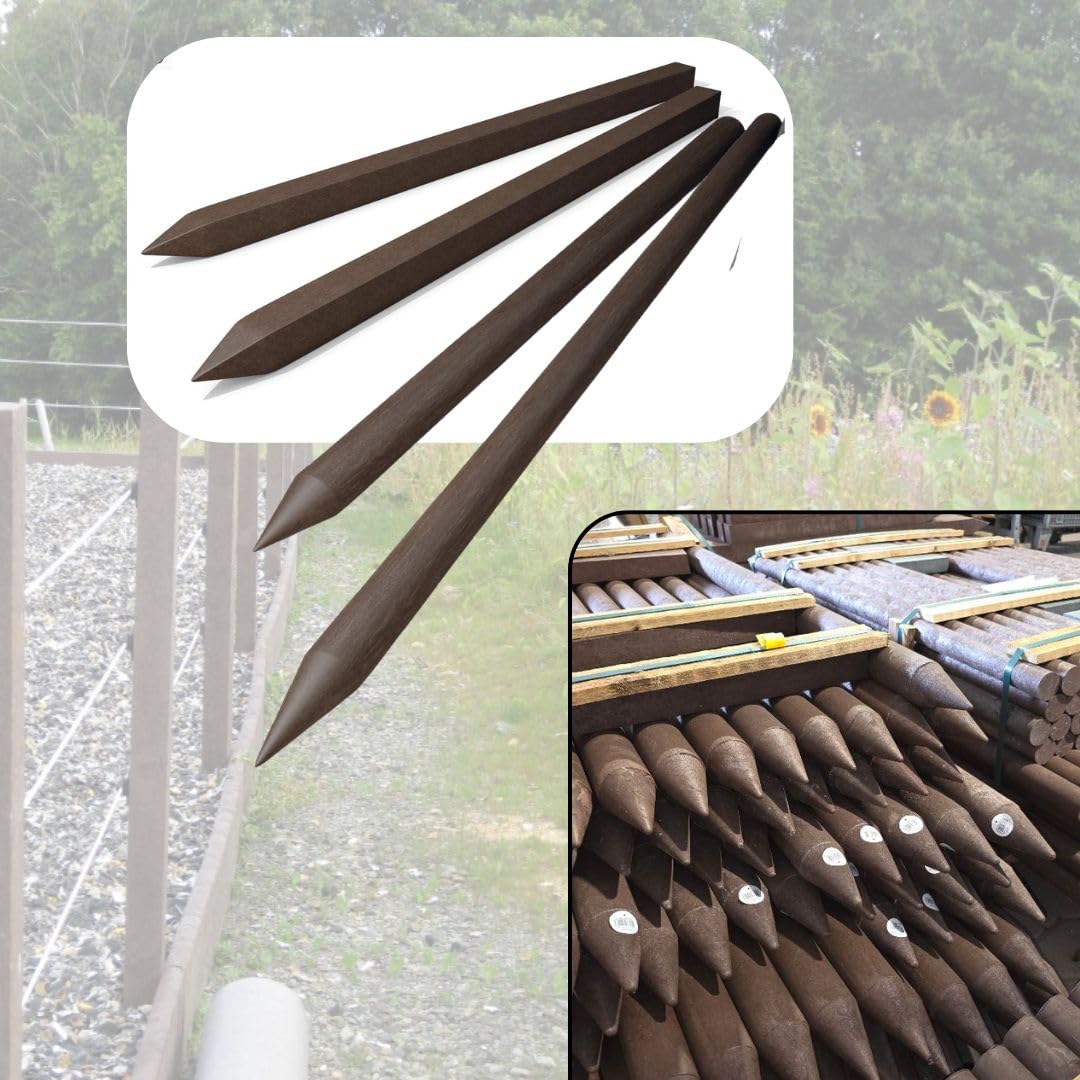 Kunststoff-Zaunpfosten, Braun, Ø 6 cm, 175 cm Länge, 6er Set für Gartenzaun