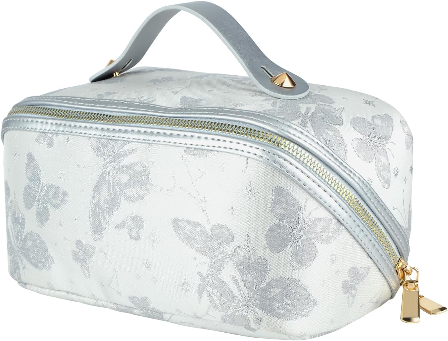 KEYPOWER 大容量コスメバッグ バタフライ柄 トラベルメイクバッグ ポータブルトイレタリーバッグ ハンドル付き 女性用, グレ