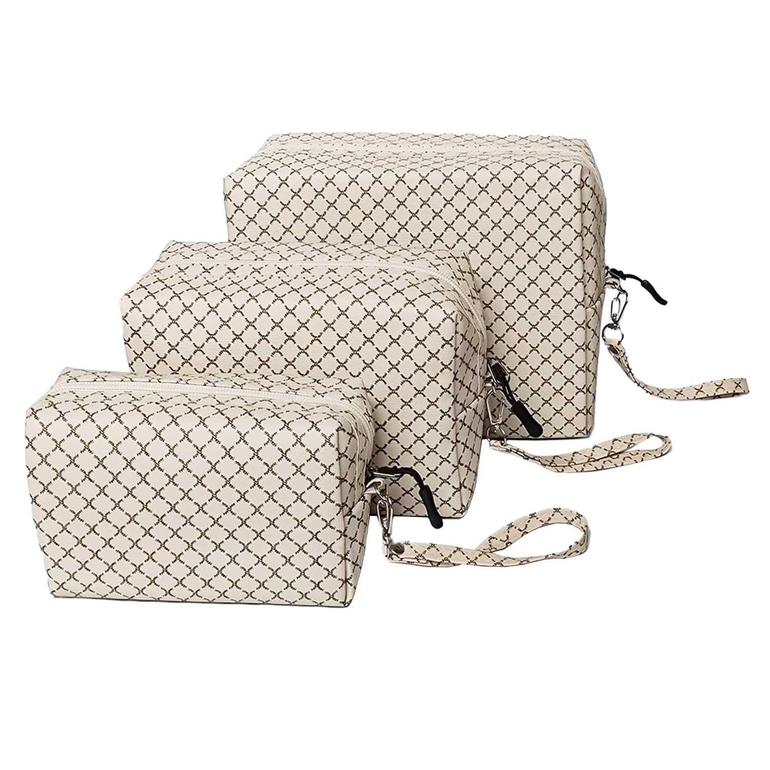 Yellow Weaves Polyester Makeup Pouch Set, Travel Toiletry Kit, Cosmetic Organizer Bag for Women & Girls Makeup, Travel Storage Kit, Toiletry Bags of Different Sizes, Set of 3 - Beige-image-24