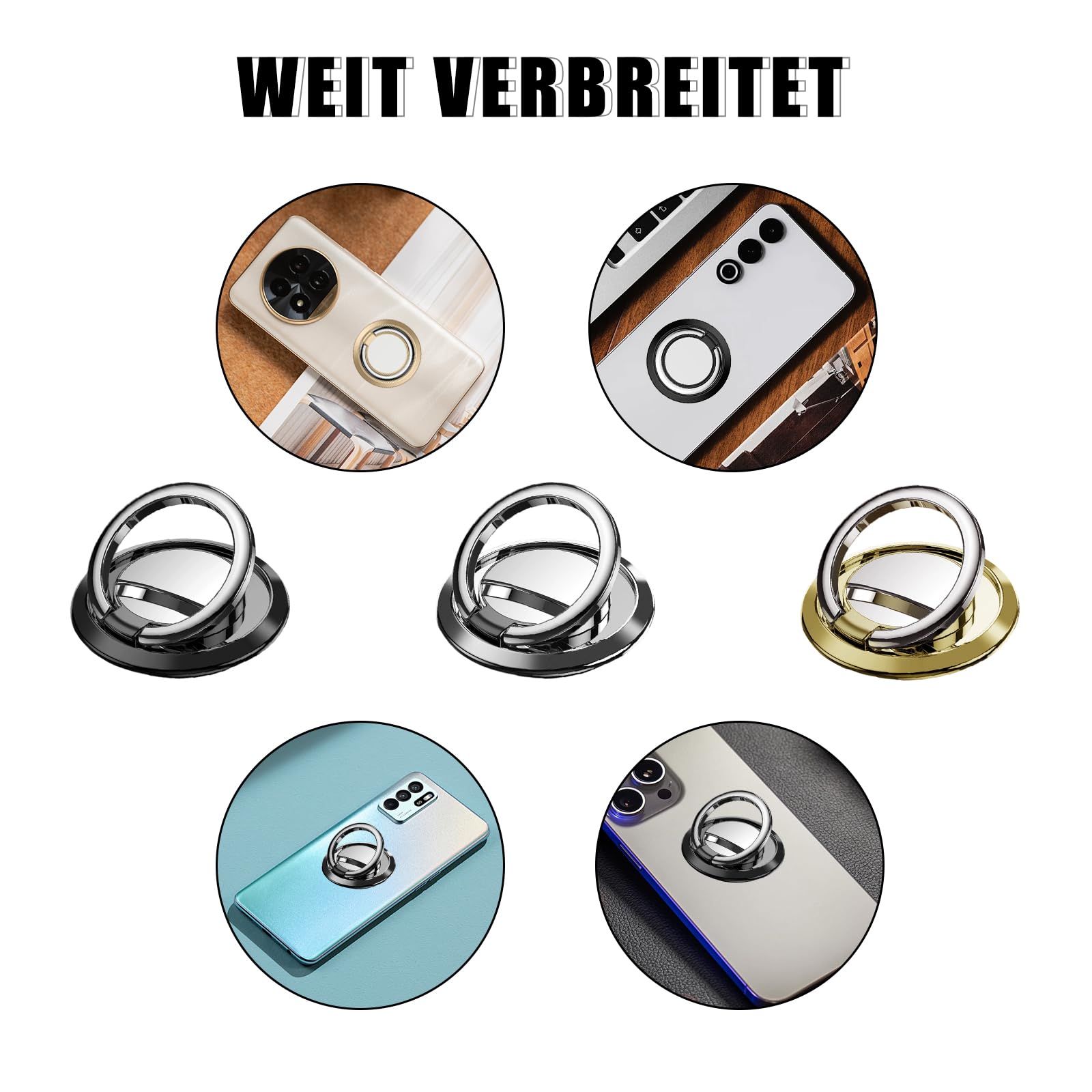 6 supporti ad anello per cellulare (3 colori: 2 pezzi), girevole a 360° e apribile a 180°, ultra sottile senza magnete, impugnatura universale e supporto