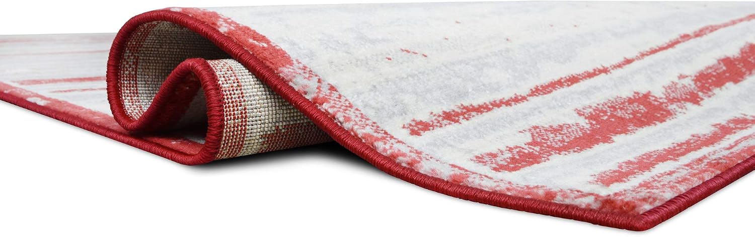 HR Red & Gray Rugs Stripped Pattern Area Rug 5x7 Contemporary Carpet Gray Ultra-Soft Luxury Living Room Area Rug