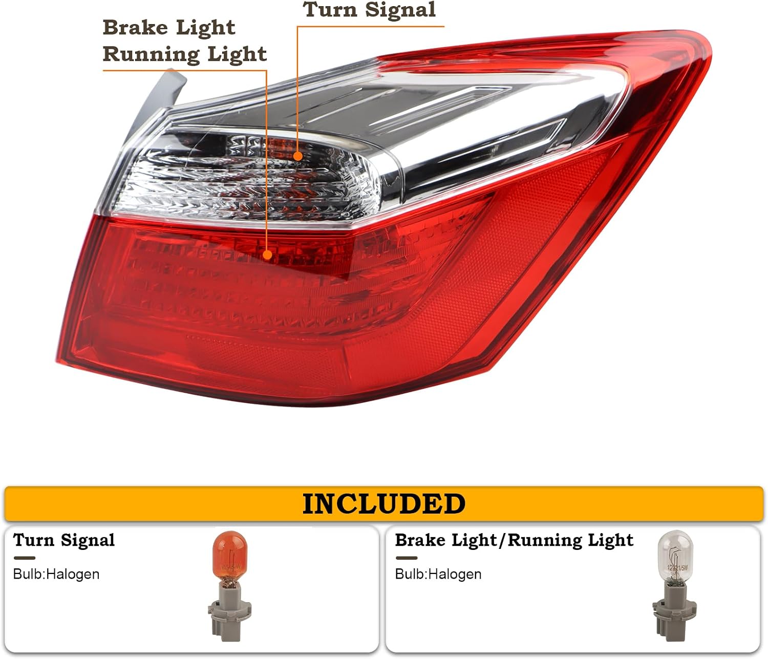 RH Halogen Type Tail light Fit for 2013 2014 2015 Honda Accord Sedan EX/LX/Sport Rear Lamp Assembly Right Passenger Side With Bulbs Non-LED HO2805101 33500T2AA01