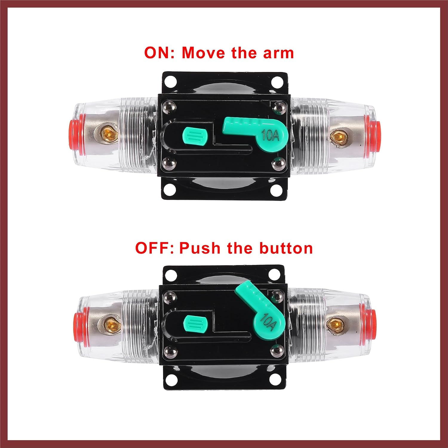 DC 12V/ 24V/ 32V 10Amp Reset Circuit Breaker Audio Inline Fuse Holder Protector for Car Truck Boat RV Replace Parts