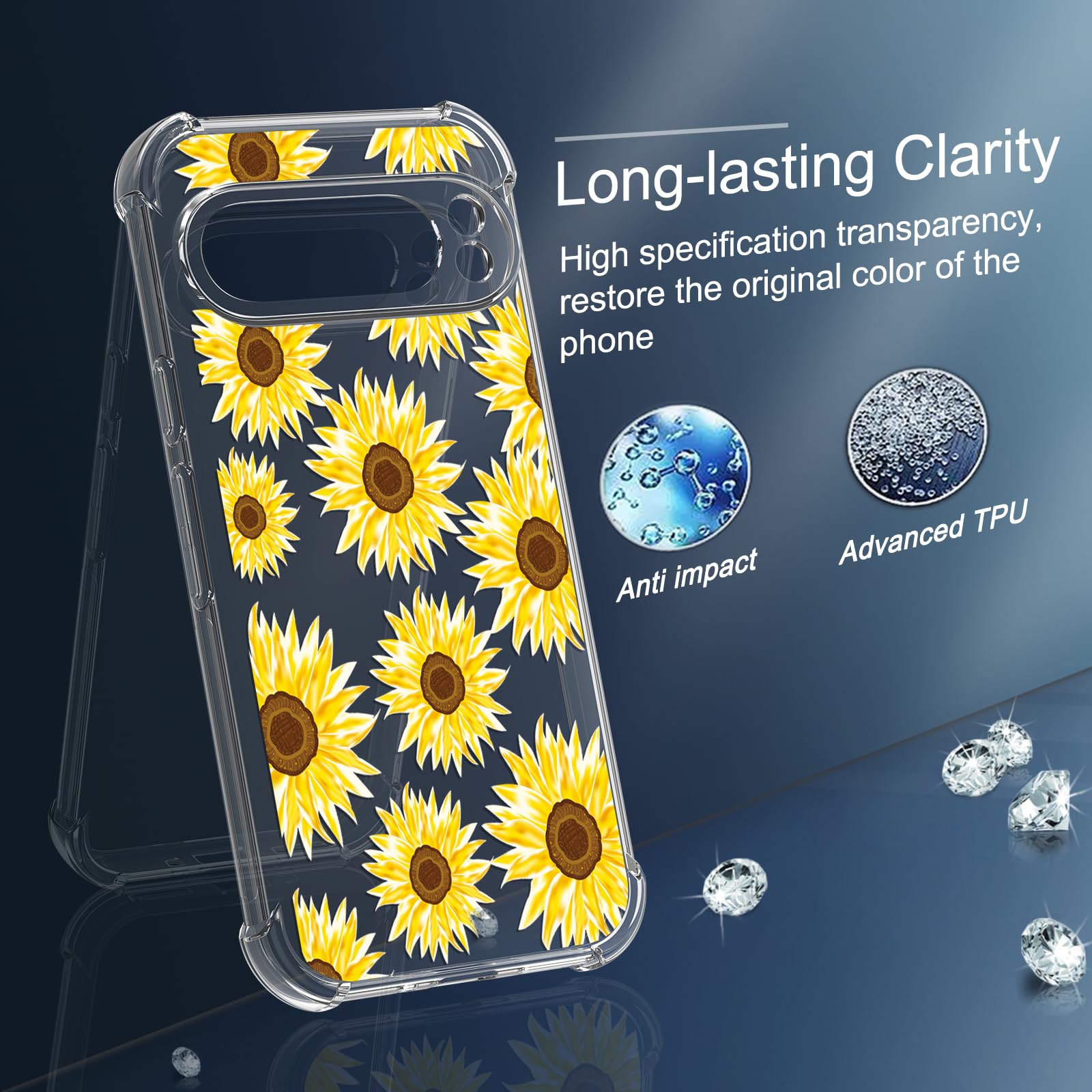 Google Pixel 9 Pro XL Case With Screen Protector - Sun Flower Design Shock Absorption
