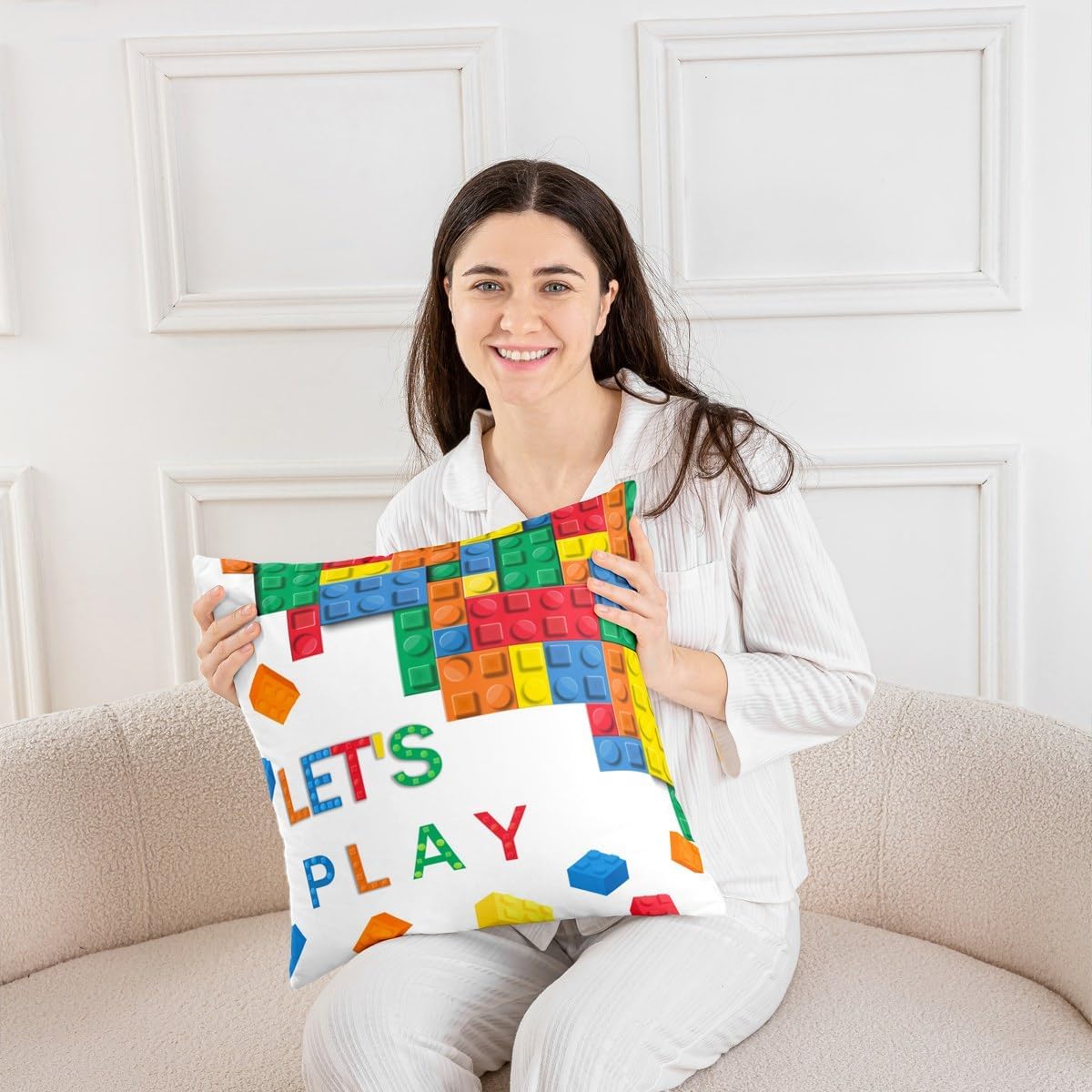 Feelyou Building Block Print Pillow Covers 24 x 24-Inch Set of 2 Kids Boys image 5