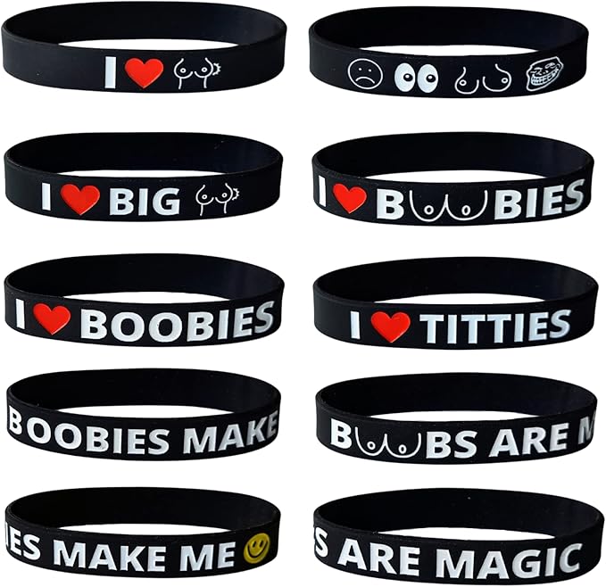 Funny I Love Boobies Bracelet Wristband 12Pack Selection of Sexy