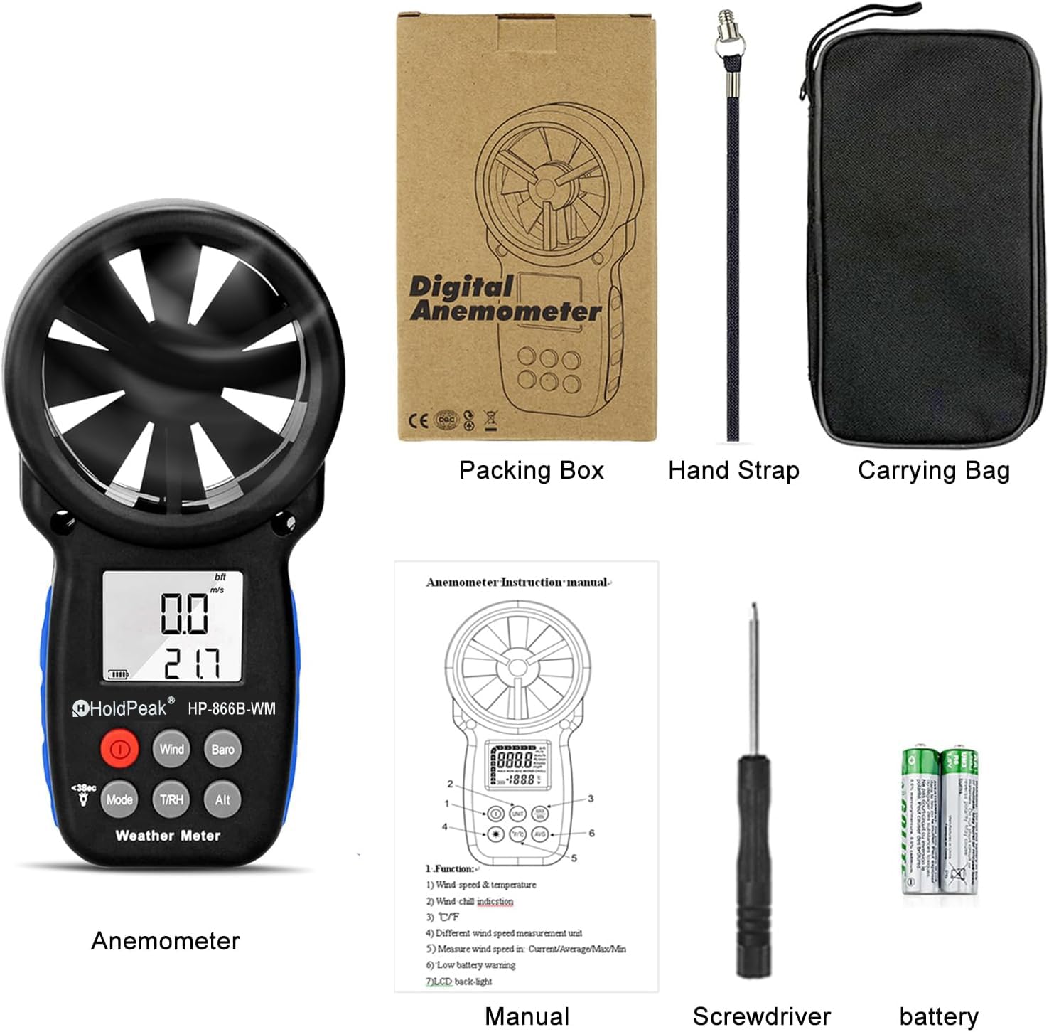 Digitaler Windmesser Anemometer Handheld für Windgeschwindigkeit Temperatur Feuchtigkeit Drohnenflug HVAC