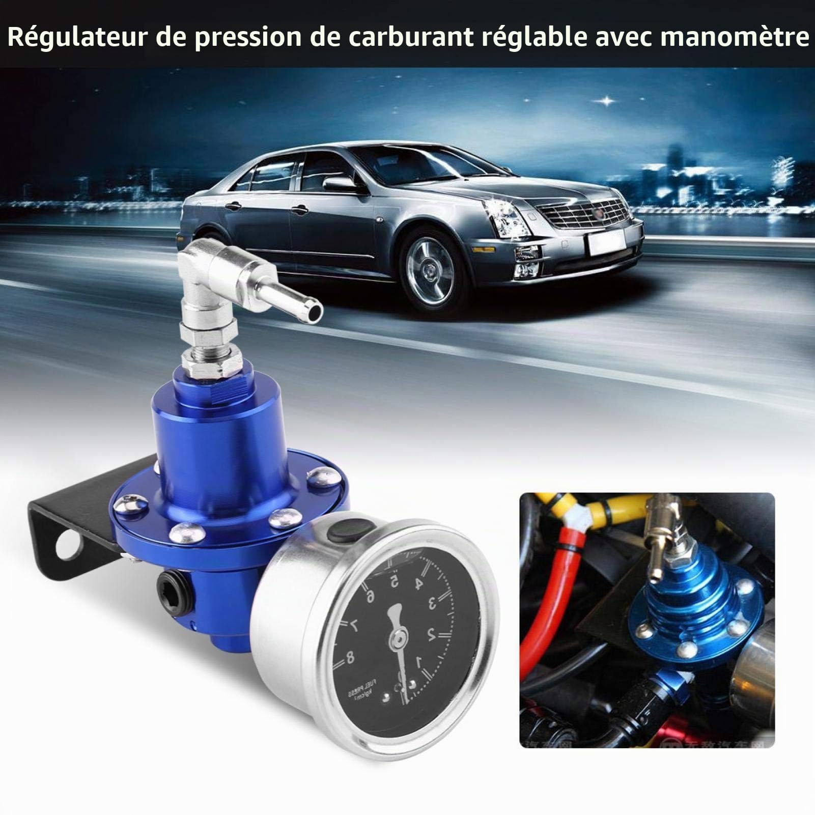 Kit de régulateur de pression de carburant FPR réglable en alu um universel avec jauge pour voiture automatique (rouge) regulateur pression carburant régulateur pression essence+régulateur pression e