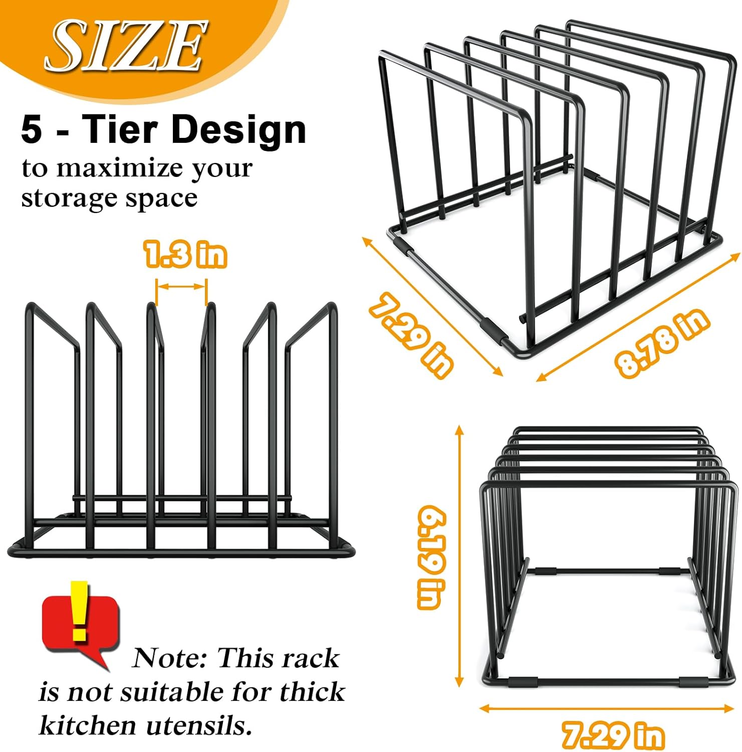 5-Tier Dish Rack & Cutting Board Organizer – 5-Tier Metal Rack for Cutting Boards, Bakeware, Trays – Space-Saving Kitchen Storage, Rust-Resistant Dish Organizer for Cabinets, Countertops & Pantry - Image 2