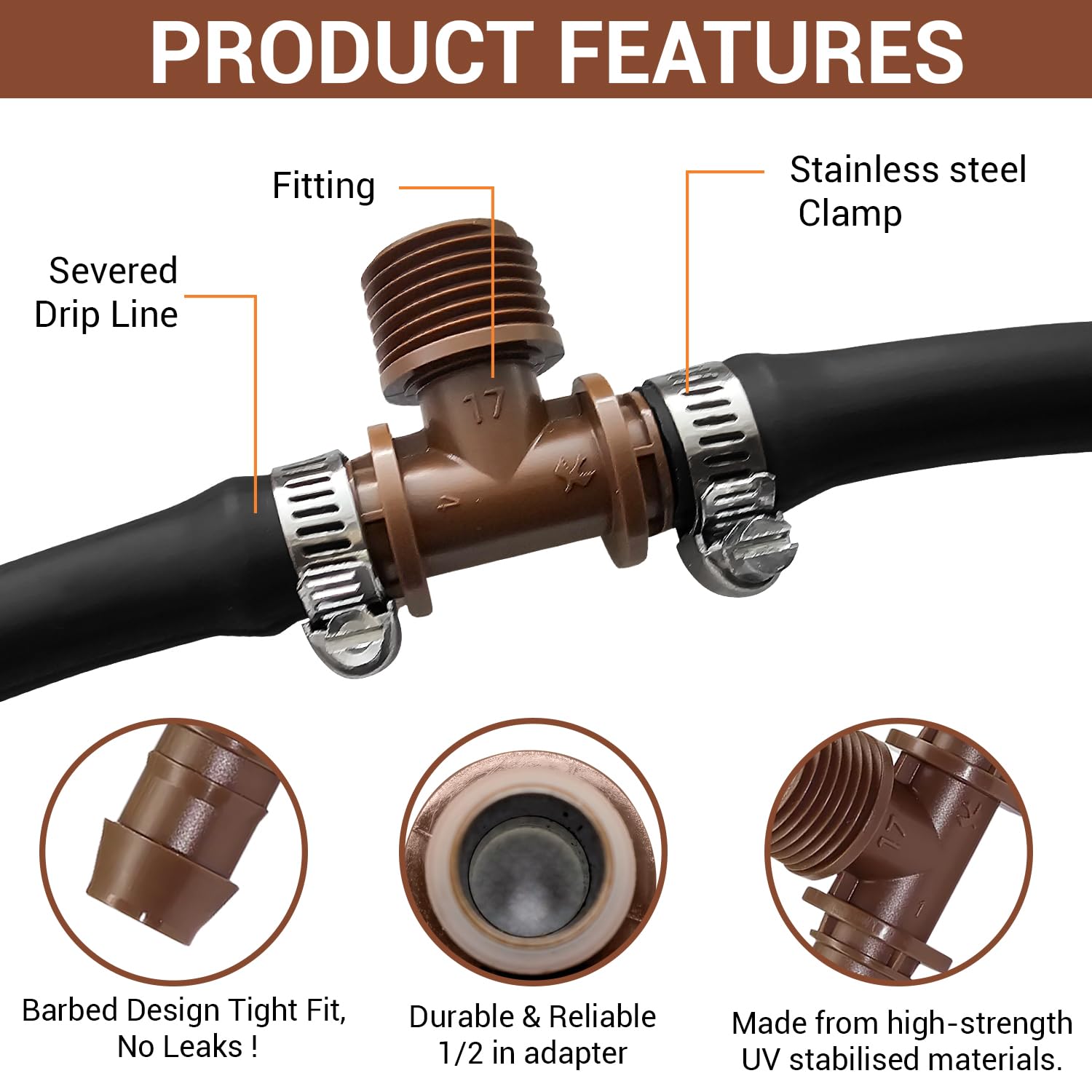 LECTO Rain Bird - Adaptador de PVC para riego por goteo, ajuste universal para kit de tubos de goteo de 5/20.3 cm, 1/5.1 cm, .1,778.0 cm (adaptador en T, 3, kit)