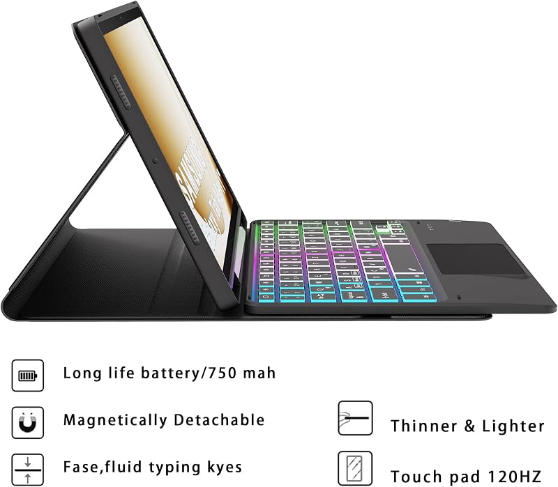 ROOFEI Samsung Galaxy Tab A9+ 11" Billentyűzetes Tok QWERTZ Világítással