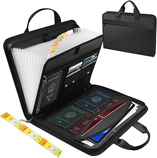 Carpeta Clasificadora Ignífugo, AUNHOKE Bolsa Ignífuga A4 con Asa y 13 Compartimentos, Carpeta para Documentos Ignífuga e Impermeable Carpetas para Documentos Importantes Pasaportes Recibos