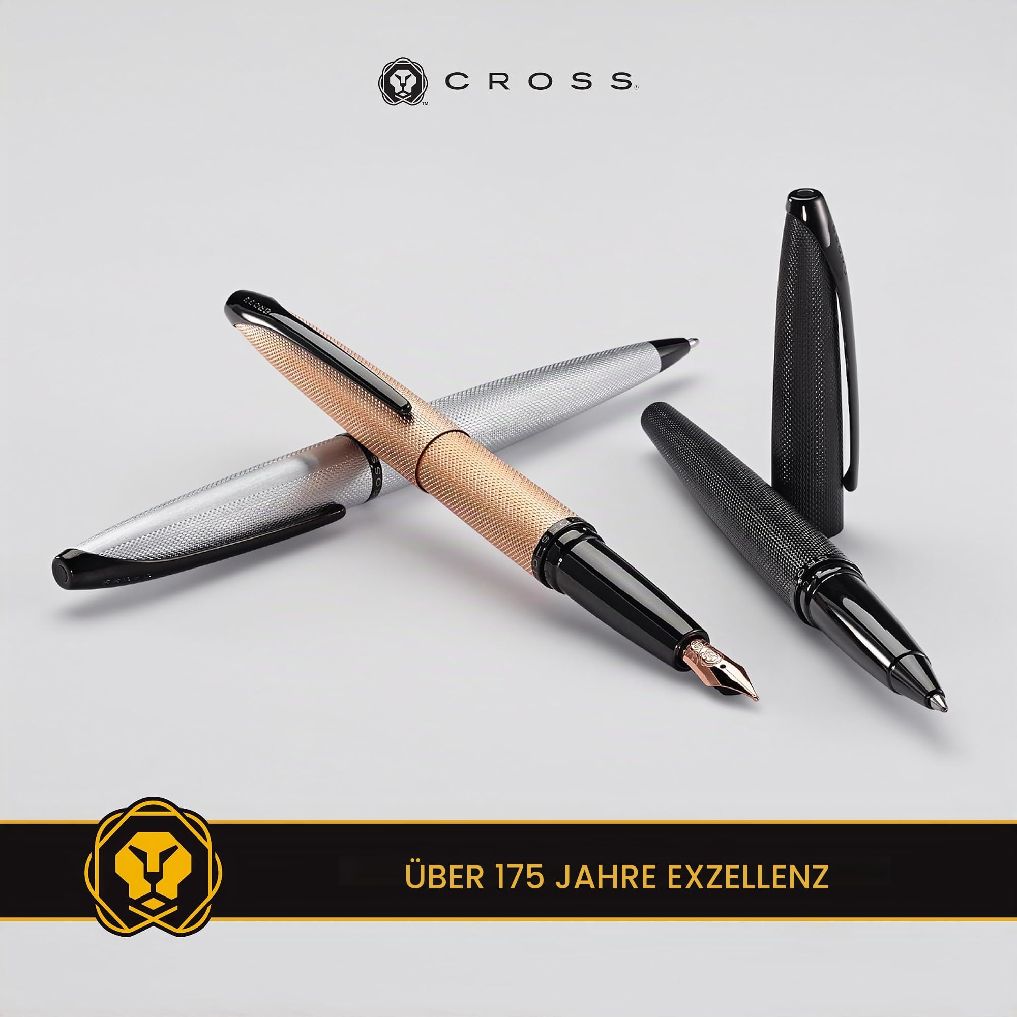 Cross ATX Rollerball (gefrästes Diamantmuster, Schreibfarbe schwarz, Strichstärke M, inkl. Geschenkbox) titangrau gebürstet