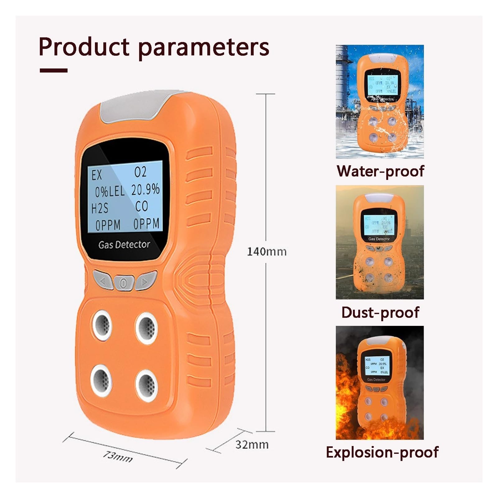 Rilevatore di gas multi portatile 4 in 1 con display LCD digitale Allarme O2, CO, H2S, Analizzatore tester sensore gas LEL Date in tempo reale