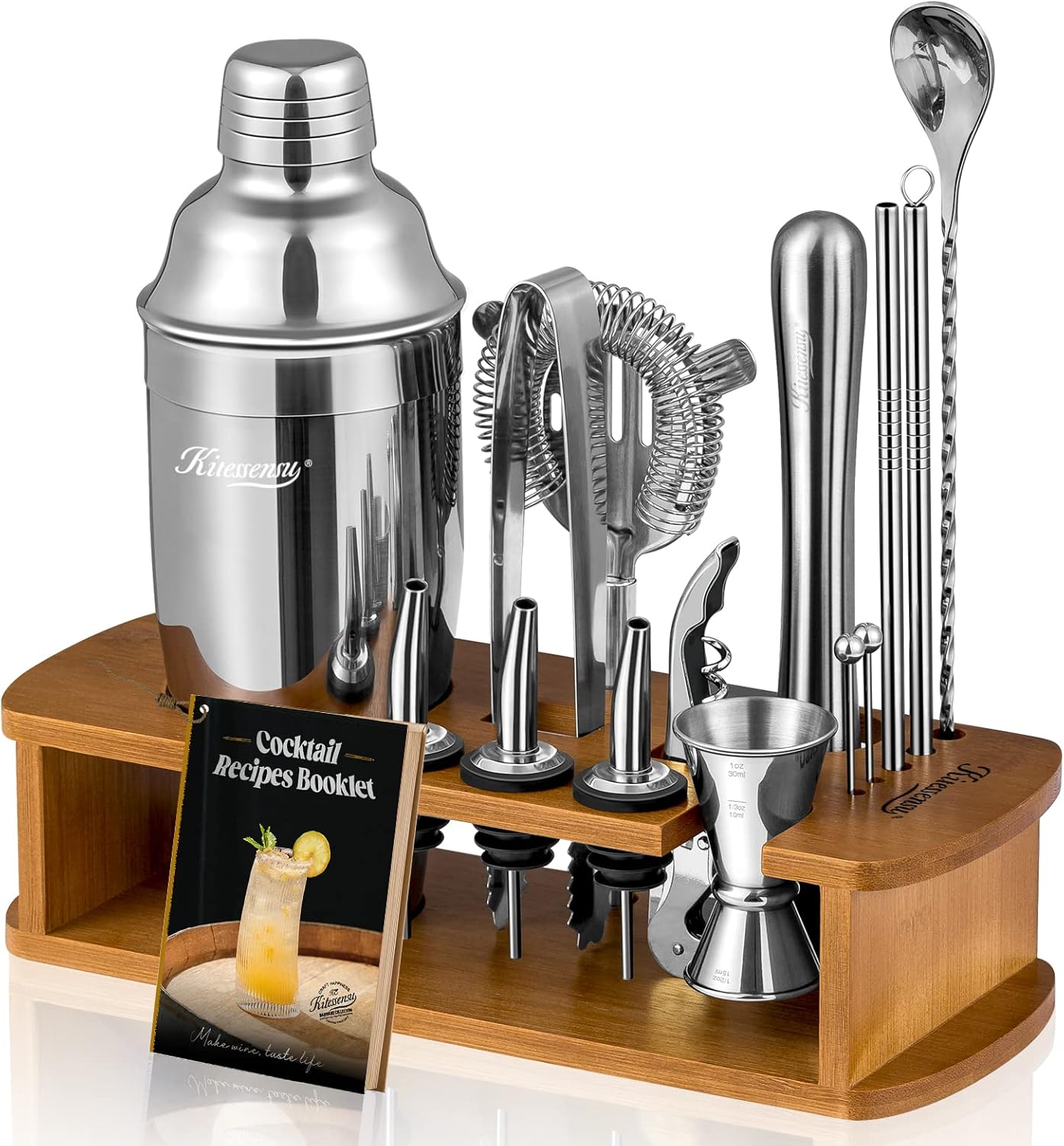 KITESSENSU Cocktail Shaker Set Bartender Kit with Stand | Bar Set Drink Mixer Set with All Essential Accessory Tools: Martini Shaker