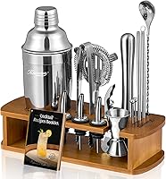 KITESSENSU Cocktail Shaker Set: 24-Piece Bartender Kit with Stand, Martini Shaker, Jigger, Strainer & More - Durable Stainless Steel Bar Tools