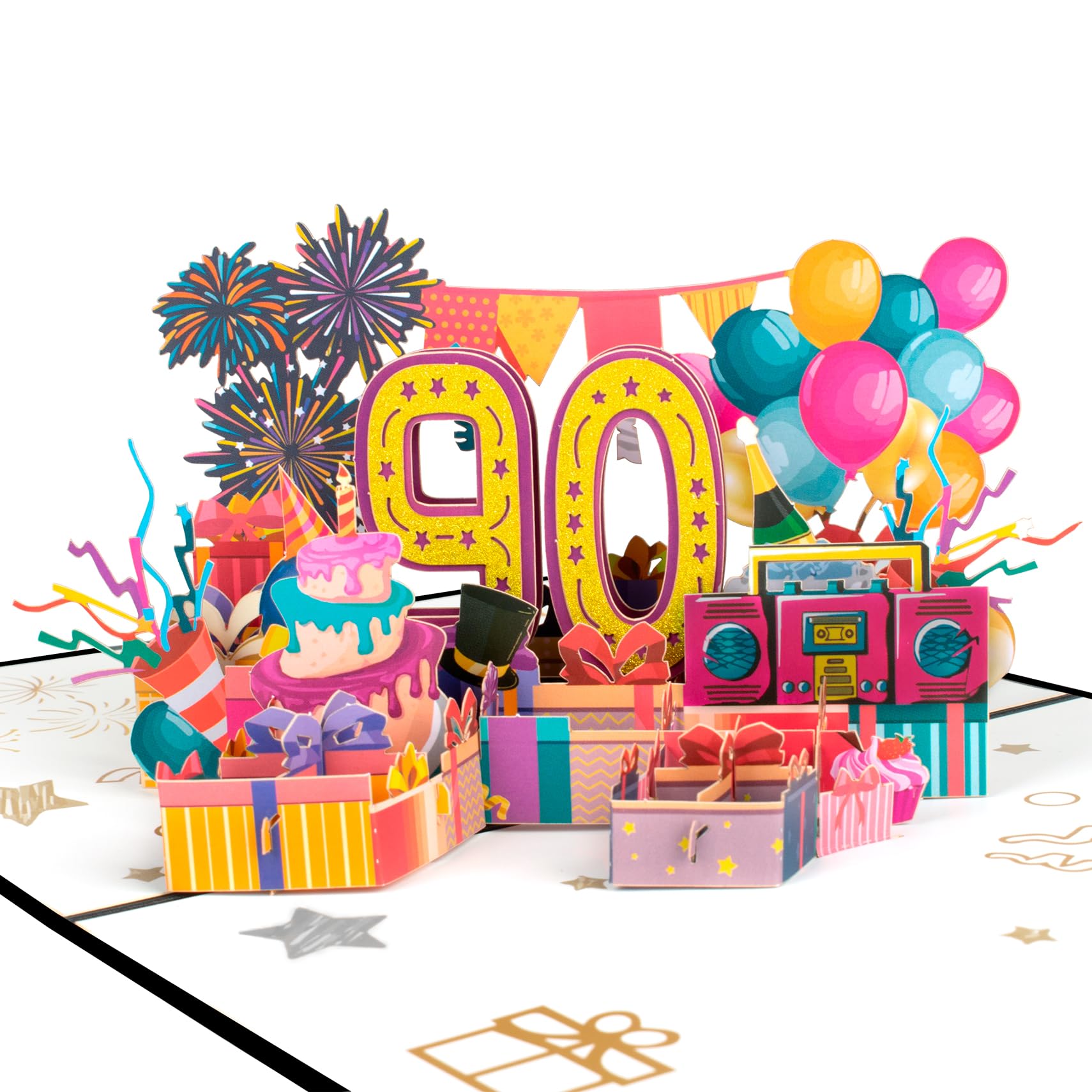 GREETING ART 90th Birthday Pop Up Card,90th Birthday Card, 90th Birthday Decorations for Women Men, 90th Birthday Gifts for Grandpa Grandma,Birthday
