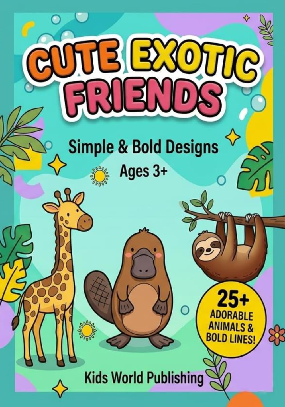 Cute Exotic Friends: Simple and Bold Coloring Book for Toddlers and Kids Ages 3+