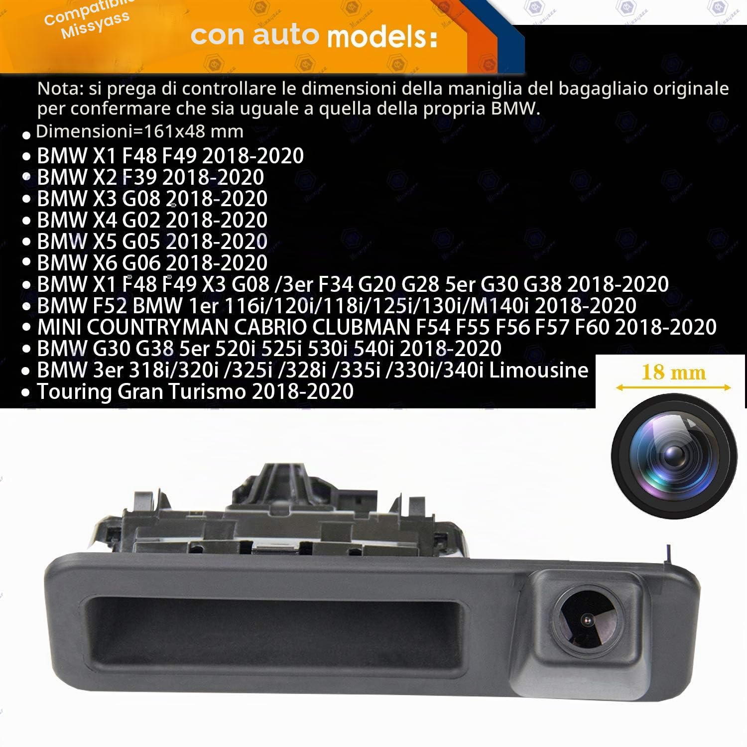 Telecamera di retromarcia integrata nella maniglia del tronco telecamera posteriore di backup per BMW X1 F48/3er F30/5er F10/1er 2018-2019