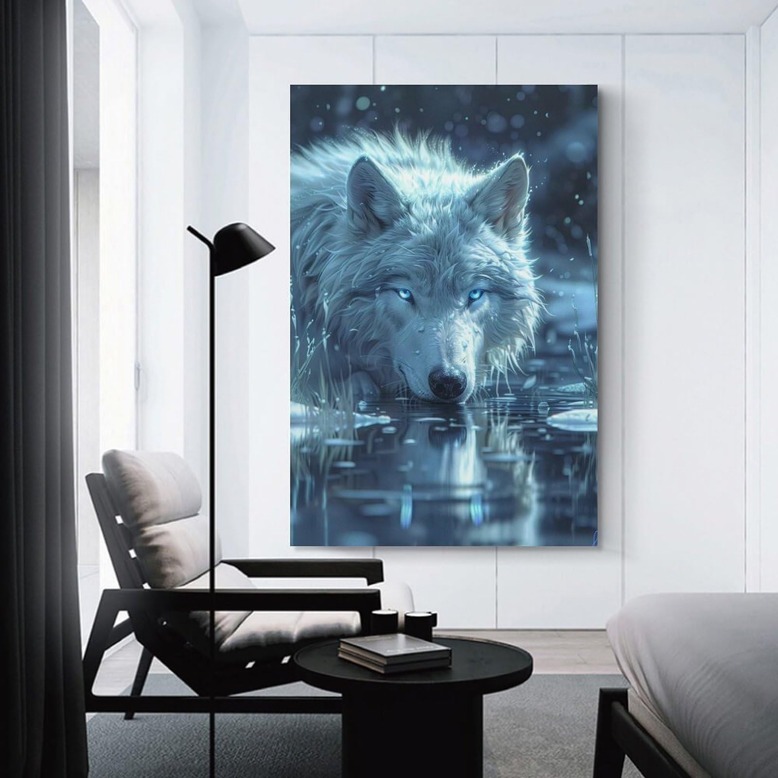Junmoney Canvas Wall Art Wild Wolf in The Snow, 08x12inch(20x30cm), for New Homes, Bedrooms Or Workspaces, Canvas Artwork with Gifting Potential