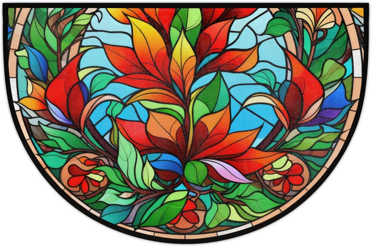 Christmas Poinsettia Flowers Half Round Door Mat Non Slip Washable Semi Circle Area Rug Absorbent Soft Half Moon Rug Floor Mat for Indoor Outdoor Kitchen Bathroom Patio Front Door Mat Decor,a-10