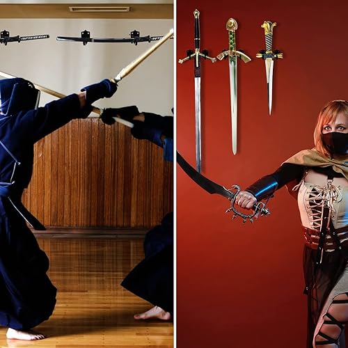 Miniatura 7 de Cosmos Soporte de pared de espada acrílica, 1 juego de gancho de pared para exhibición vertical u horizontal, espada de arte marcial, daga, sable de