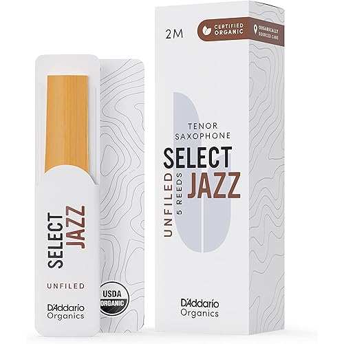 D'Addario Organic Select Jazz Unfiled Tenor Saxophone Reeds - Sax Reeds - Individually Sealed - 2 Medium, 5 Pack