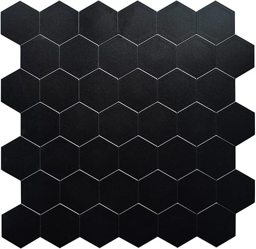 Azulejos hexagonales negros para despegar y pegar, azulejos de pared de mosaico de aluminio autoadhesivos para cocina y baño (1 hoja)