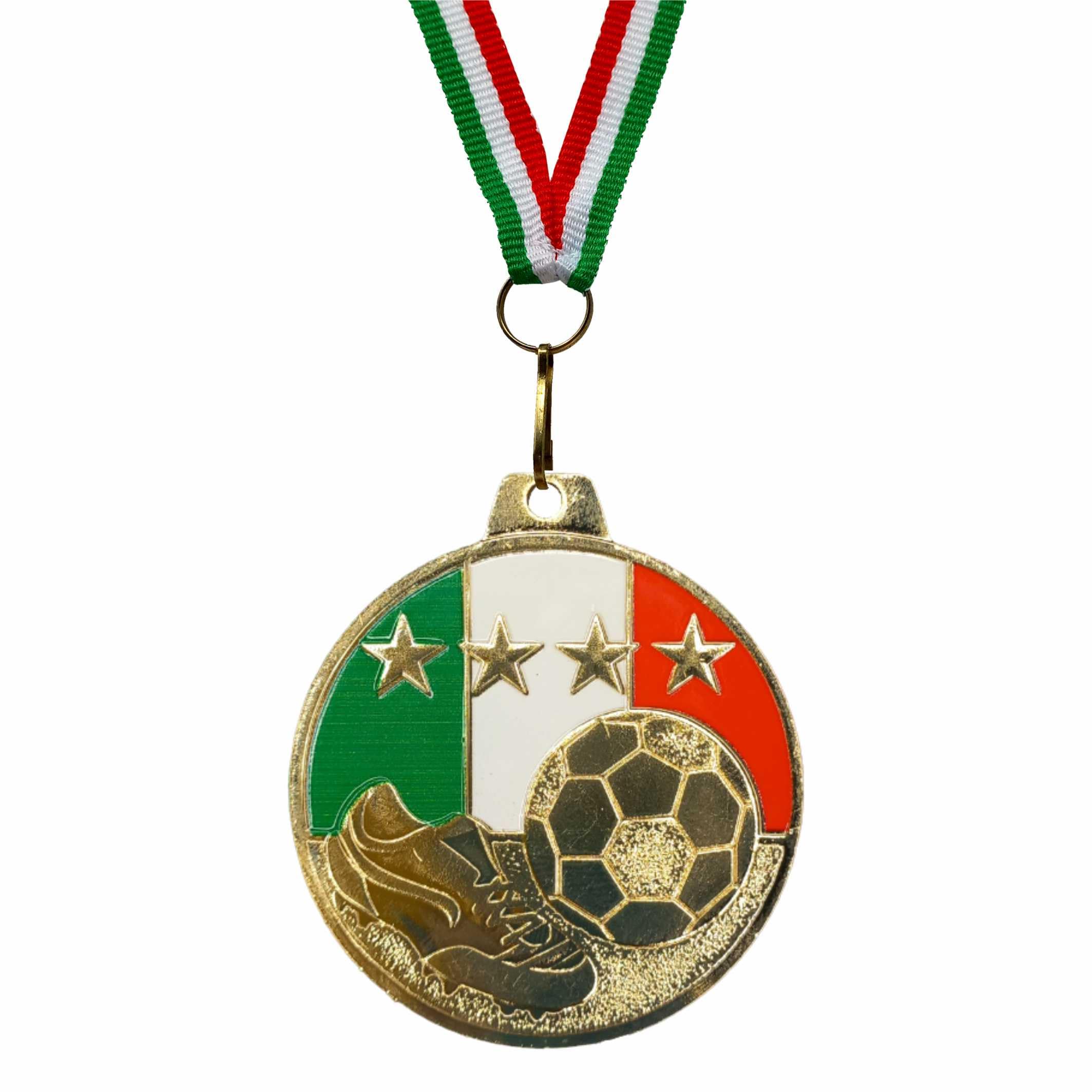 Generico Medaglia Calcio 50 mm – Premio Sportivo Calcio Personalizzabile, Design scarpino e Pallone in Rilievo, Colore Oro con Nastro – Ideale per Tornei, Squadre e Cerimonie