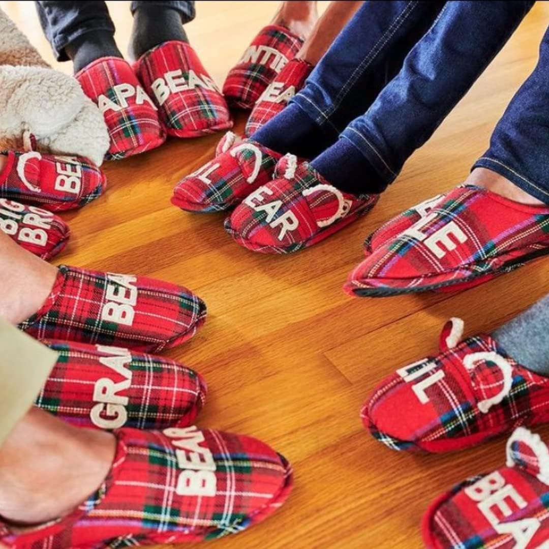 【新品/在庫あり】Dearfoams ファミリーコレクション ベビーベア 格子柄 クローズドバック スリッパ 雨中走行