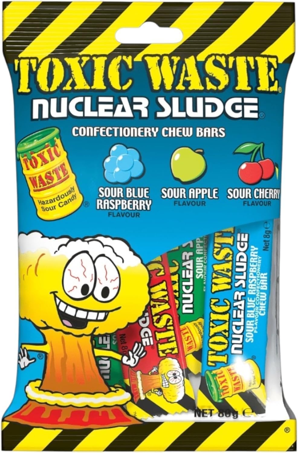 Nuclear Sludge Sour Chew Bars Mixed Apple, Cherry, Blue Raspberry 80g - 2x Share Bags
