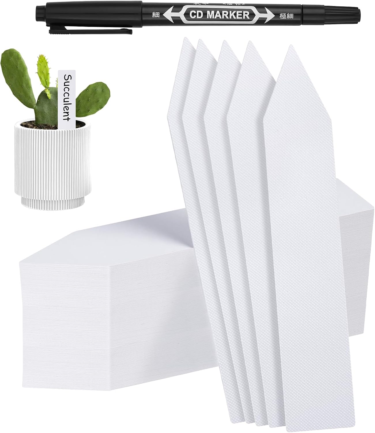 100 szt. białe plastikowe etykiety na rośliny, 10x2 cm, etykiety z nazwami roślin, wielokrotnego użytku, etykiety na rośliny do uprawy na zewnątrz, wodoodporne, etykiety ogrodowe na nasiona