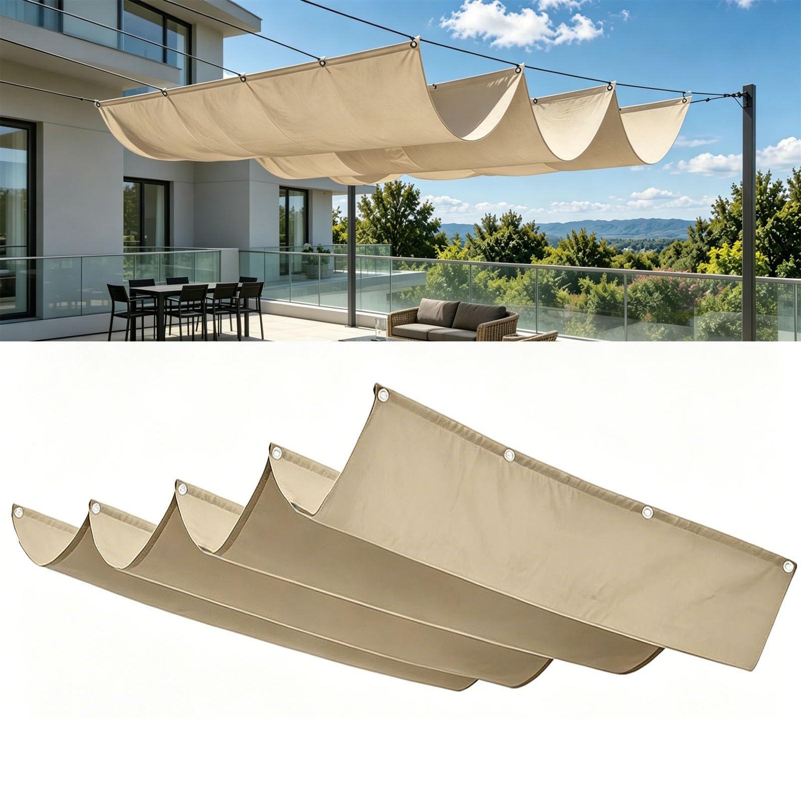 Voile d'ombrage rectangulaire pour patio et jardin au design vague