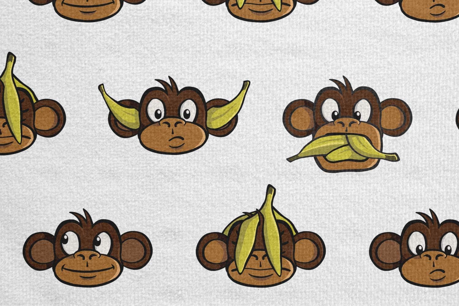 Ambesonne Cartoon Yoga Mat Towel, Funny Monkeys with Bananas Various Expressions Animal Comedy Design, Non-Slip Sweat Absorbent Yoga Pilates Workout Pad Cover, 25" x 70", Brown Pale Brown Yellow