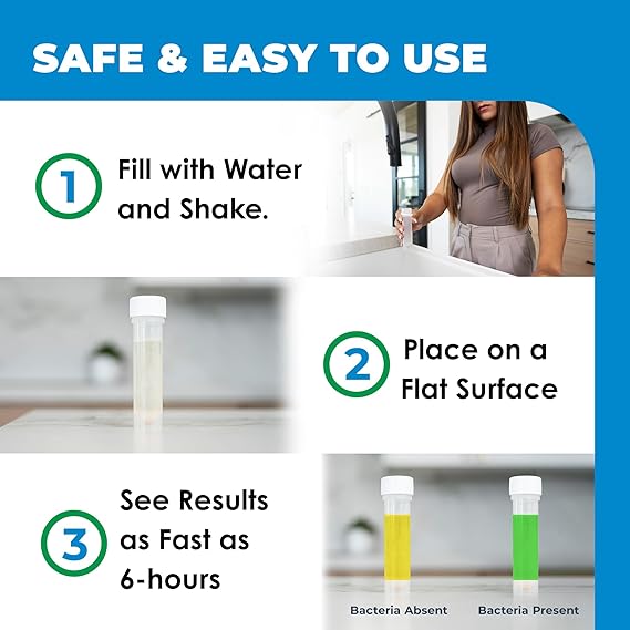 Safe Home DIY Bacteria in Water Test Kit Results as Fast as 6 Hours Detects 50 Different Species of Coliform Bacteria EPA Lab Certified Made in the USA (1 Pack)