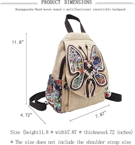 Vista 6 de HUANGGUOSHU Bolso tipo mochila para mujer, estilo bohemio, pequeño, convertible, con diseño tejido y hongo, para mujer hippie, beige a, Mochilas