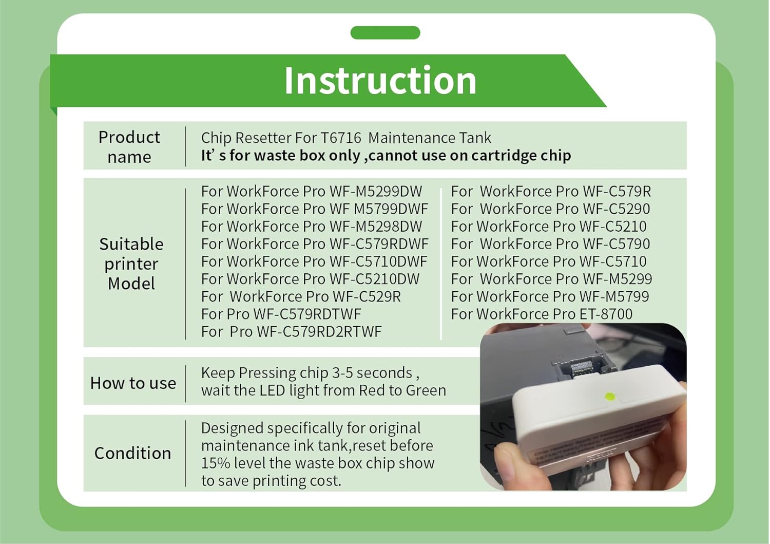 T3661 T6716 Maintenance Ink Tank Chip Resetter for Printer ET8700 XP15000 XP6000 XP6100 XP6001 XP6005 XP8500 XP8600