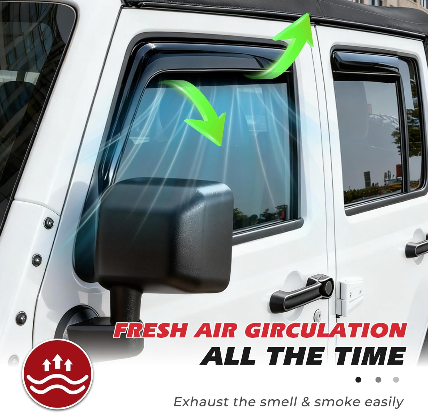 in-Channel Rain Guards Compatible with Jeep Wrangler JL 2018 2019 2020 2021 2022 2023 2024 Full Size Shatterproof Heavy-Duty Side Window Deflectors, Window Visor -Black, 4 PCS