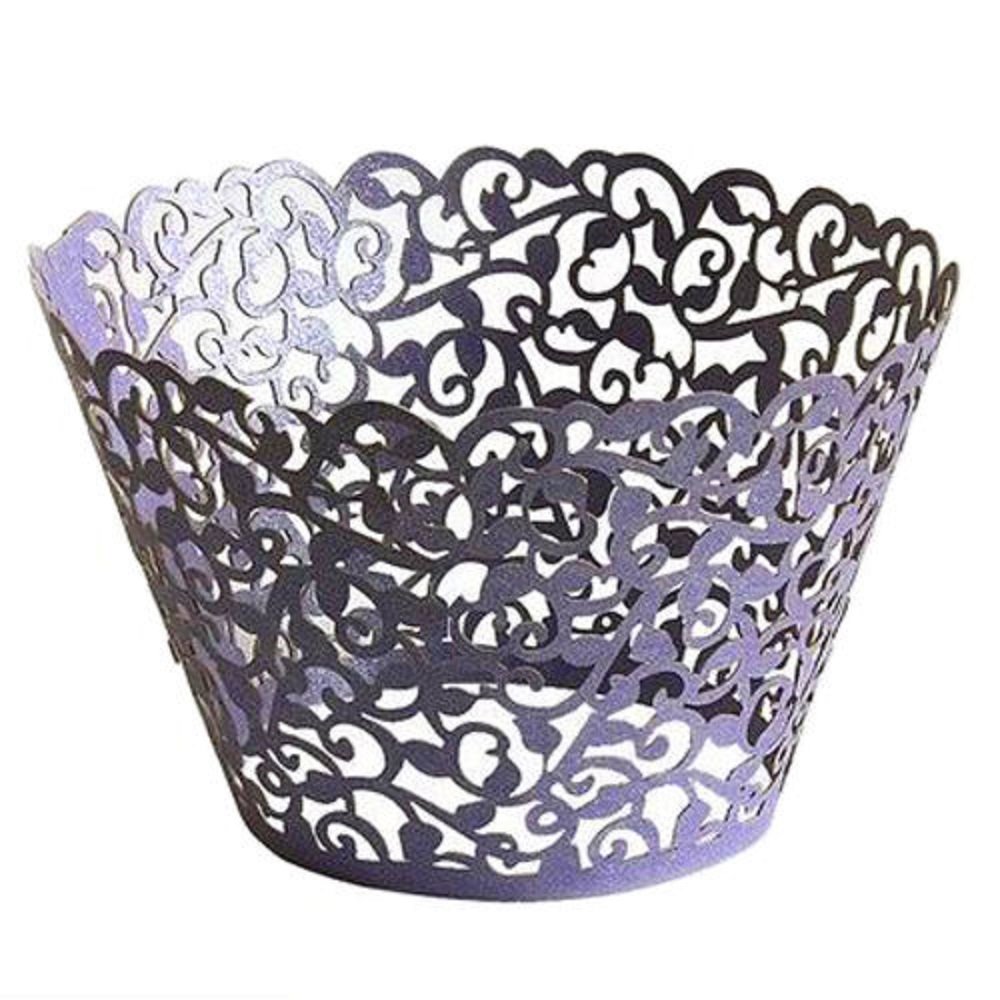 AKA® Little Flower Vine Lace Laser Cut Cupcake Wrappers Wraps Liners Baking Cup Muffin Case Trays Wedding Birthday Party Decoration (100pcs, Light Purple)
