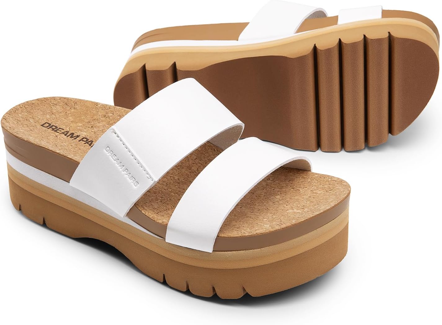DREAM PAIRS Women's Platform Slides Sandals Comfortable Arch Support Footbed Two Strap Slip-on Fashion Beach Wedge Sandals - Image 5