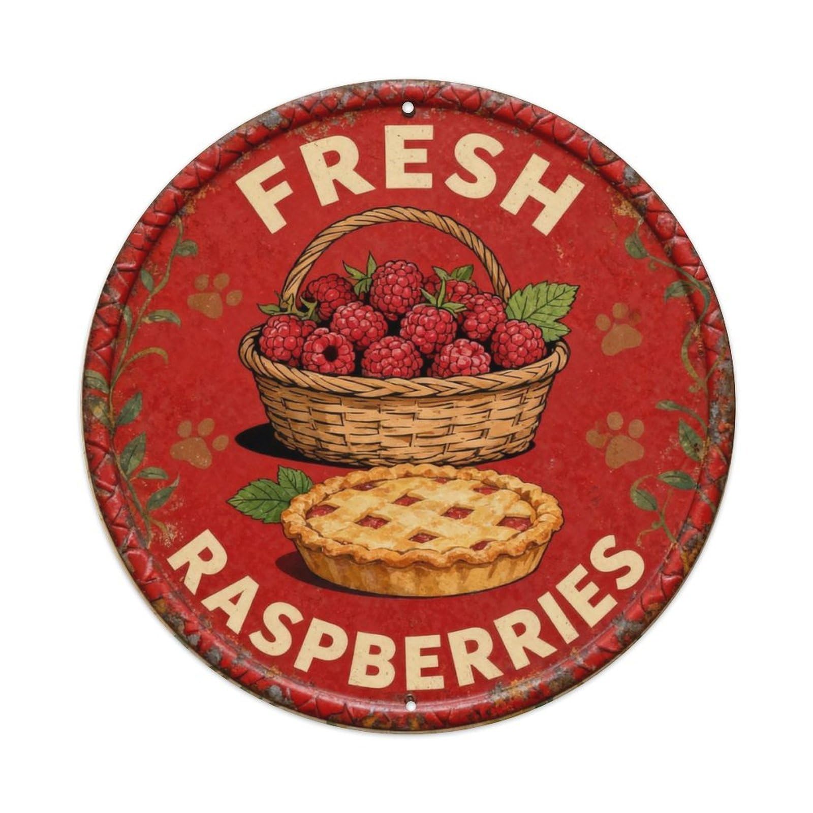 Fresh Raspberries Metal Tin Sign Plaque