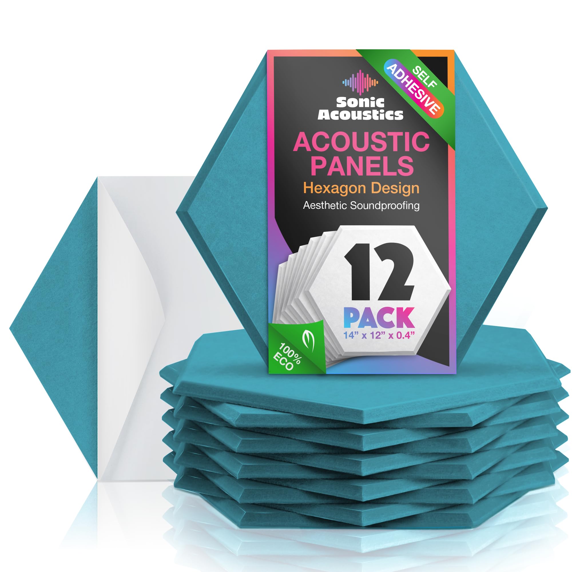 Acoustic Panels 12 Pack Soundproof Wall Panels, 14" X 12" X 0.4" Sound Proof Panles, High-Density Wall Decoration Sound Absorbing Panel, Hexagon Wall Panel for Home Office with Self-Adhesive-Green