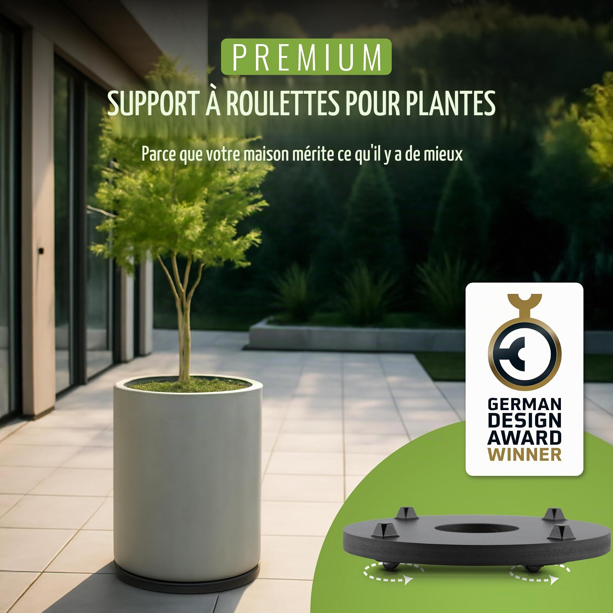 Pflanzwerk® Jardinière Porte Plantes*ULTRAPLAT Designer sous-vases à roulettes* Ø28cm pour Tous Les Pots et bacs à Fleurs *Design breveté* *capacité de Charge 120KG* *Made in Germany*